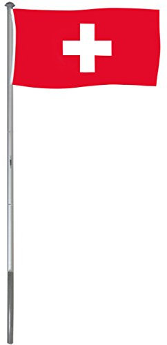 Brubaker Asta in Alluminio per Bandiera Altezza 4 m - Incluso Bandiera Svizzera di 150 x 90 cm e piantone da interrare