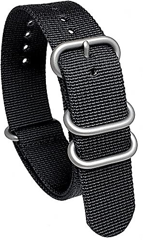 Talk Time NATO Zulu 4 Ring Heavy Duty Black Nylon Watch Strap PVD Buckle 22mm