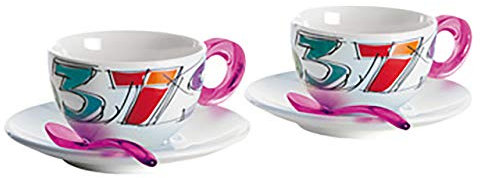 Guzzini 2 Tazze da Espresso Fucsia, Multicolore, Porcellana, Numeri, Moderne, Casa, Bevande Calde, Riutilizzabile, Tazza