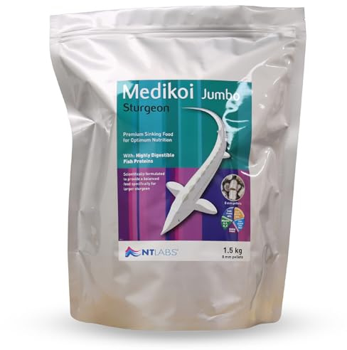 NT Labs Medikoi Sturgeon Multi-Season Jumbo 8mm Pellets (1.5kg) | Fast-sinking sturgeon feed utilises highly digestible proteins for year round feeding to maximise nutrient uptake.