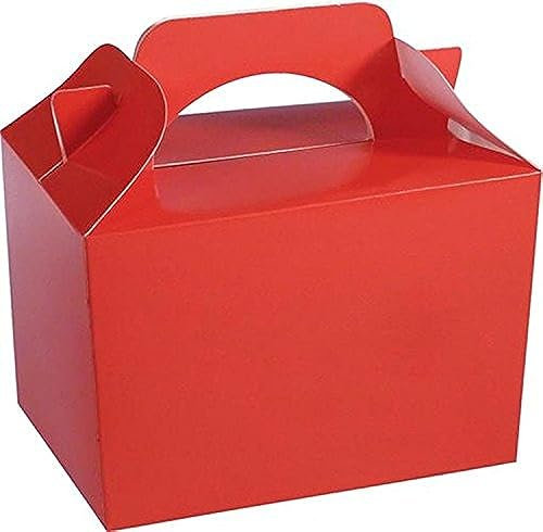 Childrens/Kids Party Food Meal Boxes - Plain Colours - Gift Bag Box - 100% Recyclable/Biodegradable (10, Red)