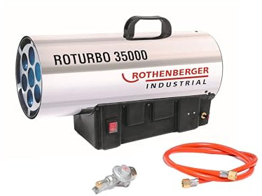 Rothenberger Industrial Gas – Heiz – Kanone/Gebläse RoTurbo 35000 inkl. Piezo-Zündung, Schlauch & Schlauchbruchsicherung 34,0 kW, 1500000363