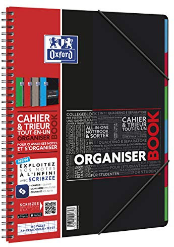 Oxford Etudiant Organiser Book - Cahier + Trieur - connecté SOS Notes 160 pages A4+ Coloris Aléatoire