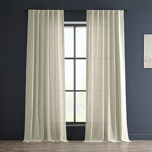 HPD Half Price Drapes Heavy Faux Linen Light Filtering Curtains for Bedroom 120 Inches Long (1 Panel) - Rod Pocket Curtains for Living Room - Window Curtains Home Decor - 50 X 120, Barley