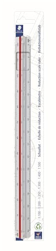 STAEDTLER Mars 561 Reduction Scale - Version 4, 6 Scales | Scales 1:100 to 1:500, Coloured Coves – Plastic, for Technology – Item No. 561 98-4BK
