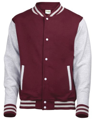 Awdis Kids Unisex Varsity Jacket / Schoolwear (7-8) (Burgundy/Heather Grey)