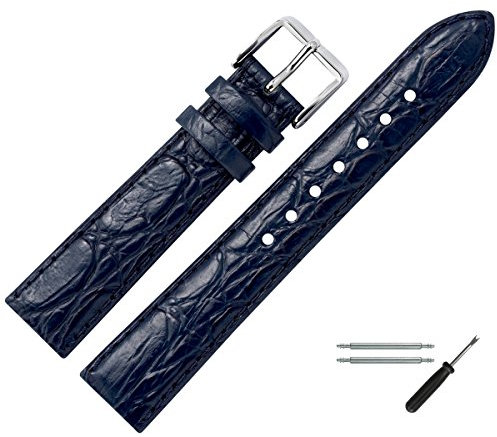 MARBURGER Uhrenarmband 18mm Leder Blau Silber Kroko Prägung Mit Naht - Montage Set 1401850000120