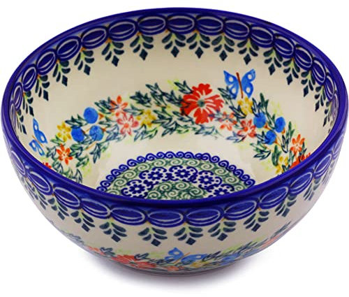 Polish Pottery Bowl 6-inch (Corn Flower Butterfly)