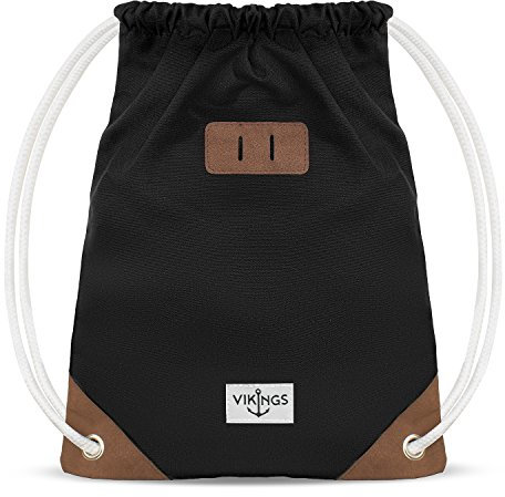 NEUES Model Gym Bag Sack Turnbeutel Baumwolle Canvas Tasche Sport Frauen Männer Kinder, Farbe:Schwarz