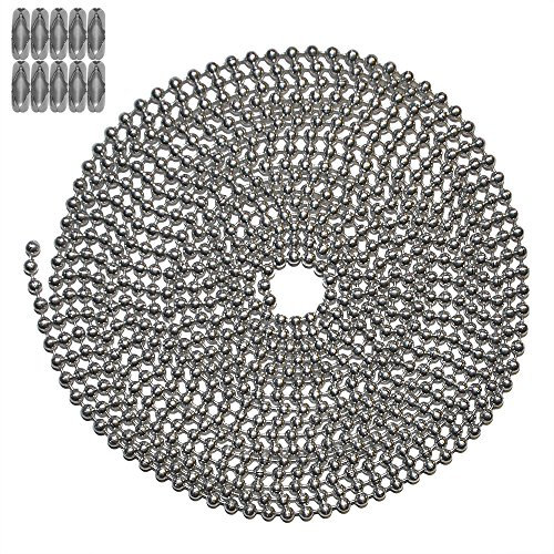 10 Foot Length Ball Chain, Number 3 Size, Aluminum, & 10 Matching Connectors