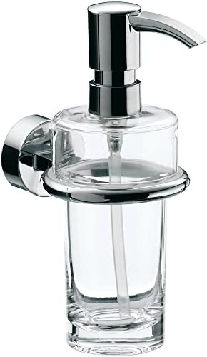 Emco Flüssigseifenspender Rondo 2 (Inhalt 130 ml, Behälter Kristallglas klar, Dosierpumpe Kunststoff, Seifenspender für Bad, ohne Seife) 452100100