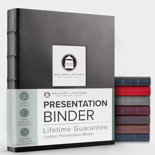 Gallery Leather Präsentationsmappe aus Leder, mit Fenster und Nabenrücken, 3,2 cm, Schwarz