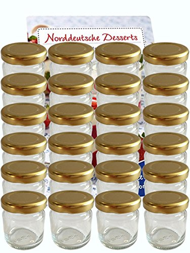 58er Set Sturzgläser Mini Gläser 37 ml Rundgläser Marmeladengläser Einweckgläser Senf, Honig, Gläser, Einmachgläser, Portionsgläser, Probiergläser (Gold)