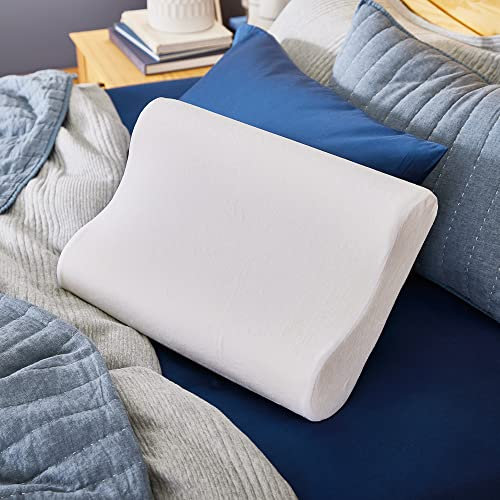Sleep Innovations Memory Foam Konturkissen, Reisegröße, Kopf-, Nacken- und Schulterausrichtung, Seiten- und Rückenschläfer, mittlere Unterstützung, Weiß