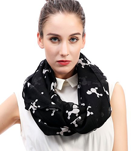Lina & Lily Damen Loop Schal mit Pudel Hundemotiv (Schwarz)
