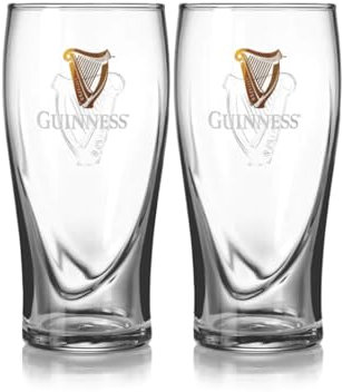 Guinness , Glas , Set aus Zwei Geprägte Schwerkraft 20-Unzen-Biergläsern mit Logo- und Harfen-Design