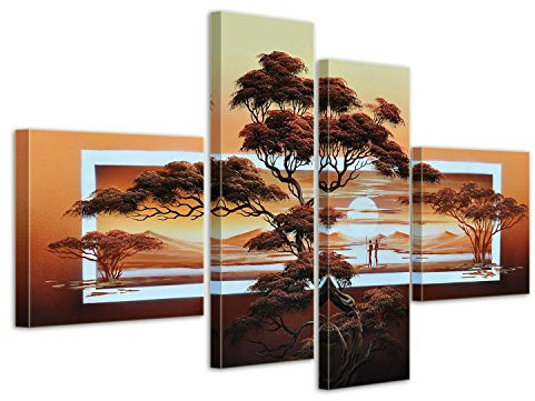 Bilderdepot24 Savane Africaine M2 - Tableau Peinture, sur Toile, Peint à la Main, 100x70cm Ensemble de 4 pièces 260