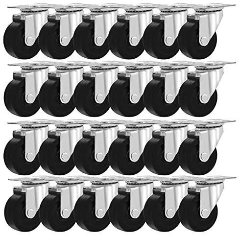24-Pack of 50mm Non-Marking Hard Rubber Swivel Castor Wheels with Top Plate & Bearings, For Furniture and Garden Cart Trolleys, Up to 150KG
