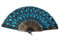 TPgoBuy Peacock Pattern Embroidered Flower Pattern Black Cloth Lace Silk Folding Hand Fan Sequins Flower Spanish Style Decorative Fashionable (Blue)