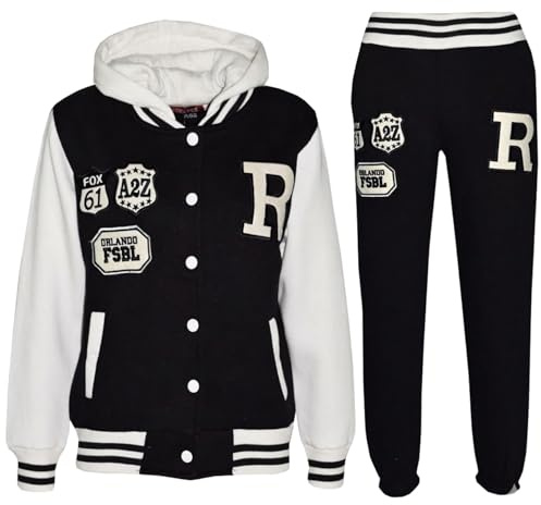 A2Z 4 Kids Unisex Girls Boys Baseball Tracksuit R Fashion FOX Hoodie With Joggers B.B Contrast Jacket Varsity Style Coat Long Sleeves Sweatpants Sports Activewear Set Childrens Age 2-13 Years