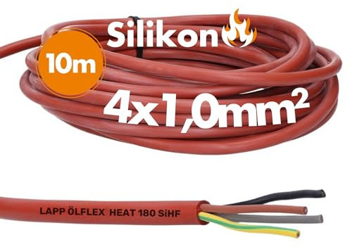 10 Meter Lapp 00460093 Ölflex Heat 180 Silikonleitung 4x1,0 mm² I Silikonkabel I Saunaofen Kabel 10 m I SiHF Saunakabel 4G1,0 mm² mit grün-gelben Schutzleiter