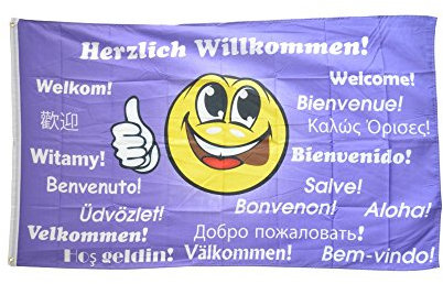 Flaggenfritze Fahne/Flagge Herzlich Willkommen Smily + gratis Sticker
