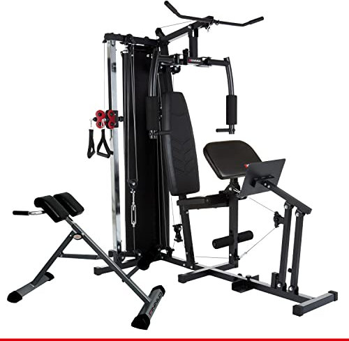 HAMMER Kraftstation Ferrum TX4, Trainingsstation mit Seilzugsystem, Beinpresse & Power-Lat.-Bar und Rückentrainer inklusive, Multistation für Beintraining, Bauch, Rücken & Co, 50 Übungen