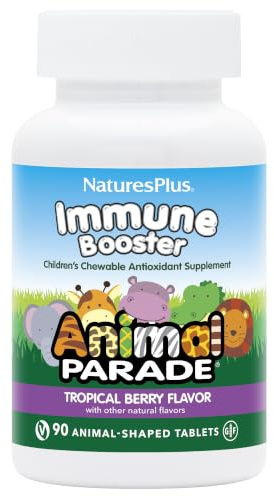 NaturesPlus Animal Parade Kids Immune Booster Chewable Tablets - Vitamin C, Zinc, Vitamin D, A, Herbs for Immune Support - Gluten Free, Vegan - 90 Tablets