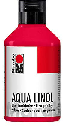 Marabu 15100013032 - Linoldruckfarbe auf Wasserbasis, wischfest, Karminrot, 250 ml, für alle Hochdrucktechniken in der Schule, Freizeit und Grafik