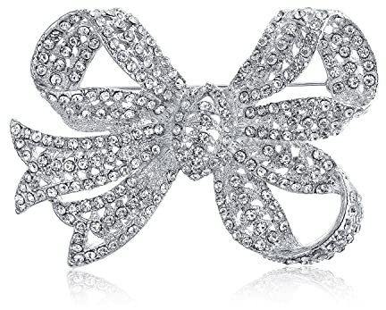 Hochzeit Im Viktorianischen Vintage Stil Winter Hochzeit Feiertag Weiß Glitzernde Kristall Pave Brautmode Große Statement Filigran Schleifenband Schal Brosche Anstecknadel Für Frauen Versilbert