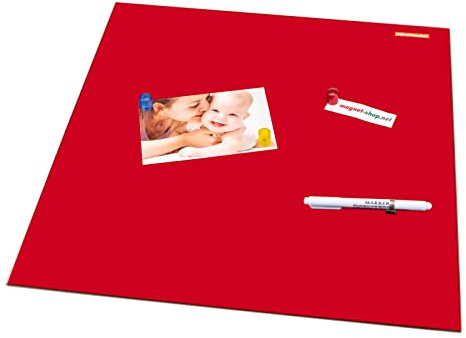 Glas-Magnettafel 50 x 50 cm mit Stift und Magneten, Rot, Magnetboard für Küche, Wohnen und Büro, beschreibbar