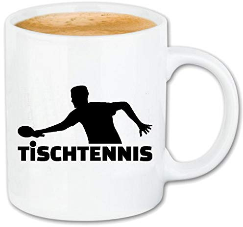 Reifen-Markt Tischtennis Tisch Tennis PING PONG Tischtennisball Tischtennisschläger Keramik Kaffeebecher 330 ml, weiß Teetasse Spülmaschinenfest mikrowellengeeignet Geschenkidee, Motiv 401099