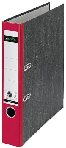 Leitz Qualitäts-Ordner, das Original, DIN A4 Aktenordner schmal, 5 cm breit, Wolkenmarmor-Papier, Recycling-Ordner, Blauer Engel, Mit 180° Mechanik, Höchste Stabilität, Rot, 10505025