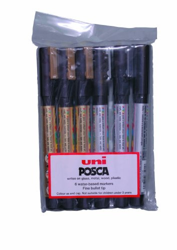 uni-ball Posca PC-3M Fine Bullet Tip Markers - Gold and Silver , Pack of 6