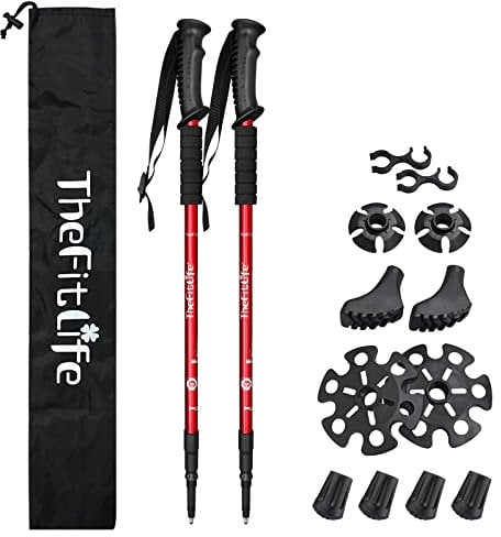 TheFitLife Hiking Walking Trekking Poles - 2 Pack With Antishock And Quick Lock System, Telescopic, Collapsible, Ultralight For Hiking, Camping, Mountaining, Backpacking, Walking, Trekking
