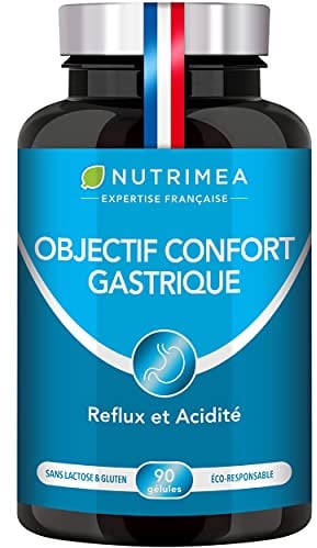 Equilibre acido-basique du corps - Effet détox - Ventre plat - Contre ballonnements, acidité et reflux - OBJECTIF CONFORT GASTRIQUE - 90 gélules végétales - Nutrimea - Fabrication Française