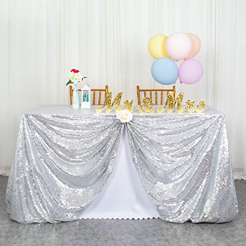 ShinyBeauty Pailletten Tischdecke-125 x 180 cm-Silber Glitter Pailletten Tischdecken Rechteck Silber Pailletten Stoff Tischdecke für Hochzeit