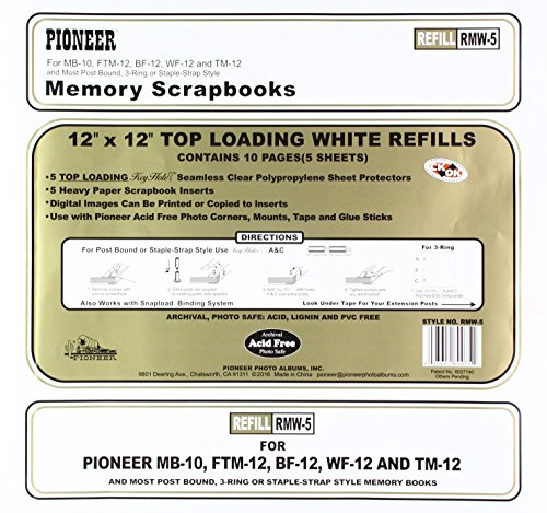 Pioneer Photo Albums RMW5 12 X 12 White EZ Load Memory Book Page Refills 5 Count