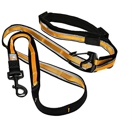 Kurgo Quantum 6-in-1 Hundeleine, Vielseitig einsetzbar, Mit reflektierenden Streifen, Verlängerbar von 122 - 183 cm, Schwarz/Orange