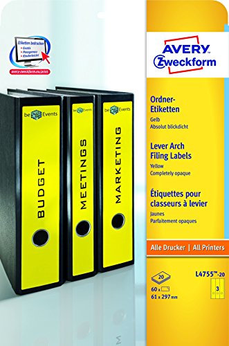 Ordneretikett 61x297mm gelb ZWECKFORM L4755-20 60ST