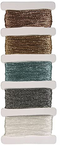 Rayher 53587701 Metallic-Garn Stitch & Knot, Metallictöne, 5 Farben je 10 m (50 m), Kreuzstich-Garnset, Stickgarn Set, Knüpfgarn, Garn für Freundschaftsbänder