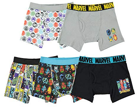 Marvel Boys' Avengers Boxer Briefs with Assorted Hero Prints Including Iron Man, Hulk, Thor & More in Size 4, 6, 8, 10, 12, 5-Pack 100% Cotton Boxer Brief, 6