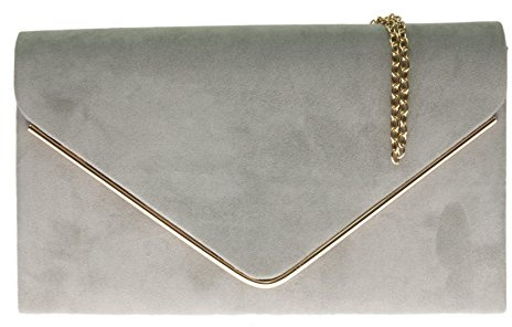 Girly Handbags Womens Faux Suede Envelope Clutch Bag with Chain Strap Elegant Evening Handbag for Wedding Guest, Bridesmaid, Prom & Party, Small Shoulder Crossbody BagGrey