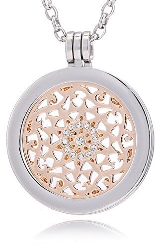 Morella Damen Halskette 70 cm Edelstahl und Anhänger mit Coin Sonnenornament Rosegold 33 mm im Schmuckbeutel