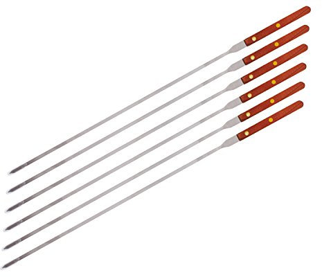 Premium Stainless Steel Wooden Handle BBQ Skewers for Shish Kebab, Turkish Grills & Koubideh, Brazilian-style BBQ, 23x 1/4, Set of 6