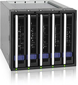 ICY DOCK Sistema Backplane per Rack Hot-Swap Portatili con cassetto Hot Swap per 5x HDD/SSD 2.5 o 3.5 SATA III 6Gb/s in 3 vani di alluminio da 5,25 - FatCage MB155SP-B