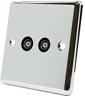AET CPC2GTVBL Polished Chrome Classical TV Black Insert-2 Gang Aerial Coaxial Female Socket, 240 V