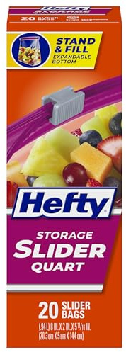 Hefty Slider Kitchen Storage Bags, Quart Size, 20 Count