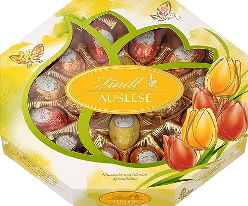 Lindt Schokolade Auslese Eier | 288 g | 2 x Cresta, 2 x Cognac, 2 x Trüffel a la Vanille, 2 x Kirschwasser, 2 x Mousse au Chocolat | Oster Schokolade | Schokoladengeschenk | Ostereier