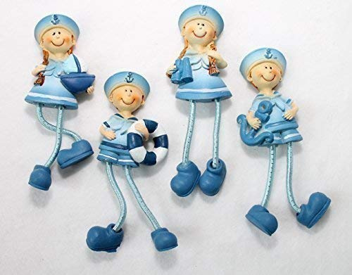 4er Set Matrosen Kinder Magnete 10 cm mit Glitzer Gummikordel Beinchen - Maritime Dekoration